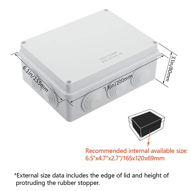 LeMotech ABS Plastic Dustproof Waterproof IP65 Junction Box Universal Electrical Project Enclosure White 7.8 x 6.1 x 3.1 inch (200 x 155 x 80 mm) - Image 2